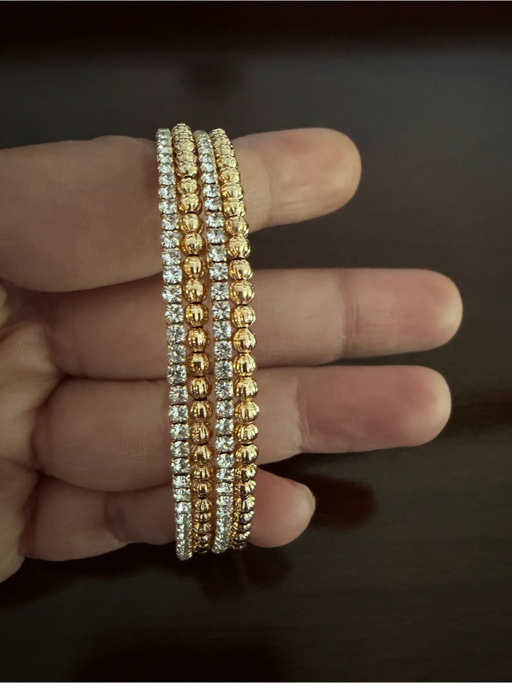 Gold and Clear Crystal Stretch Bracelet Set - Women Jewelry
